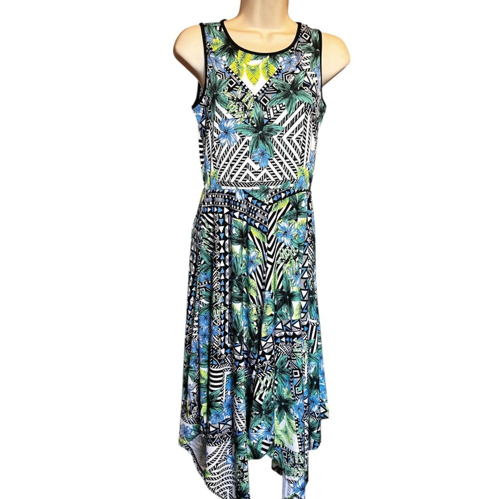 Eci New York XS Dress Tropical Floral Geometric Asymmetrical Hem Boho NWT
